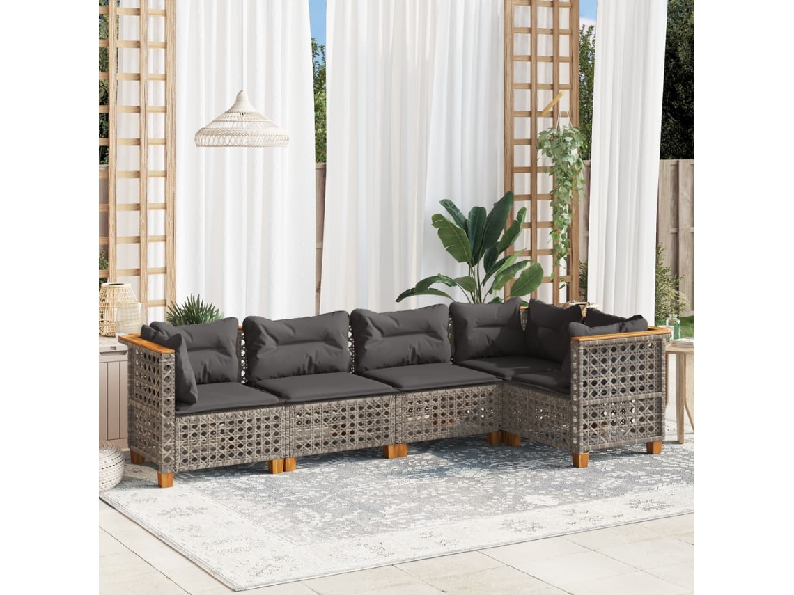 Jogo de Sofá Jardim 5 Peças C/ Almofadões Vime Pe Cinza Dkd Home Decor