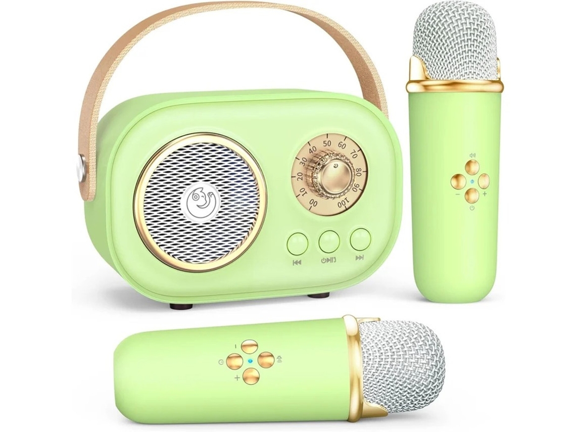 Mini máquina de karaokê Bluetooth com microfone duplo e alto-falante para festa de aniversário infantil, Yizhood verde