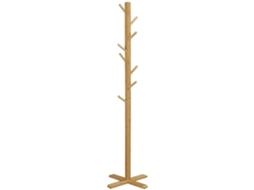 Cabide de Pé em Bambu 49,5x49,5x178cm com 8 Ganchos para Bolsas e Chapéus Corredor Quarto Madeira Natural