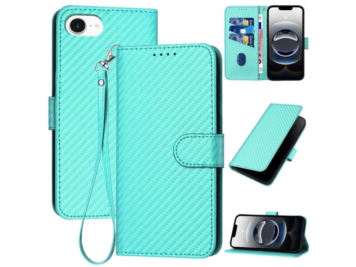 Capa De Couro Para Iphone 17e - Fivela Em Fibra De Carbono - Com Cordão