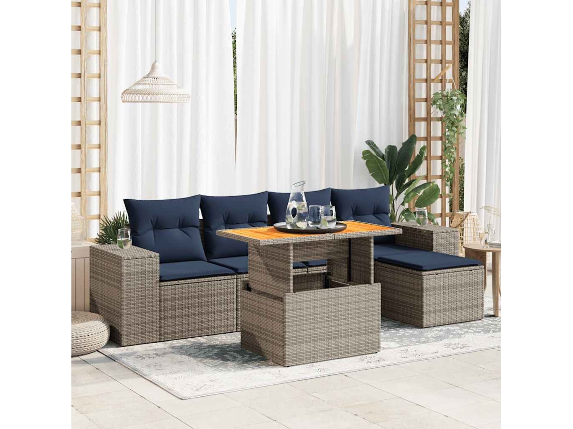 Vidaxl 6 Pcs Conjunto Sofás De Jardim Com Almofadões Vime Cinzento