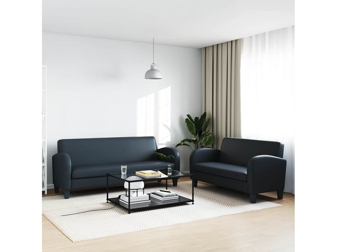 Vidaxl Conjunto De Sofás 2 Pcs Couro Artificial Preto