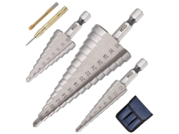 Kit de Broca Escalonada HSS com Revestimento de Titânio, 4-32mm, com Punzón e Broca Helicoidal LINJOU