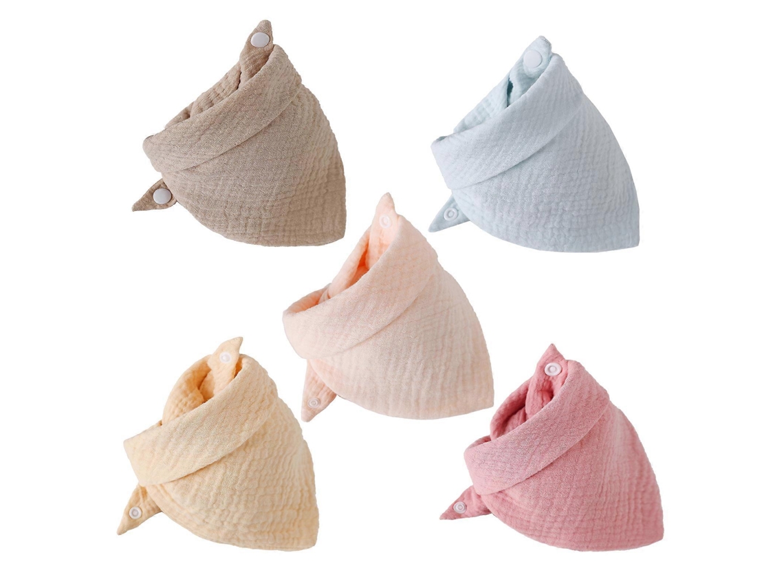 Toalhinhas de algodão para bebês, 5 peças, ajustáveis, cor sólida, para recém-nascidos, para alimentos, toalhas absorventes, pano para esfregar, toalha para limpar.