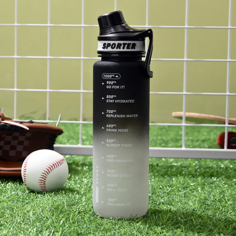 (preto Gradiente 1000ml) Garrafa De Água Esportiva De Grande Capacidade (1000ml) Com Marcações De Tempo, Ideal Para Atividades Físicas.