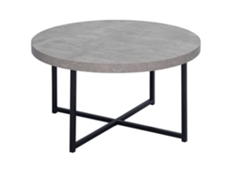 Mesa De Centro Redonda Efeito Betão Polido, Estrutura Em Madeira E Metal Com Base Cruzada, Mesa De Apoio Moderna Para Sala, Ø 80 X 45 Cm