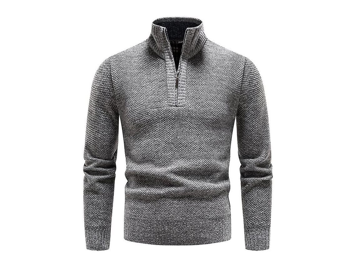 2026 jersey Hombre Cuello Mock com Cremallera Manga Longa Tricot Slim Fit Casual para Inverno