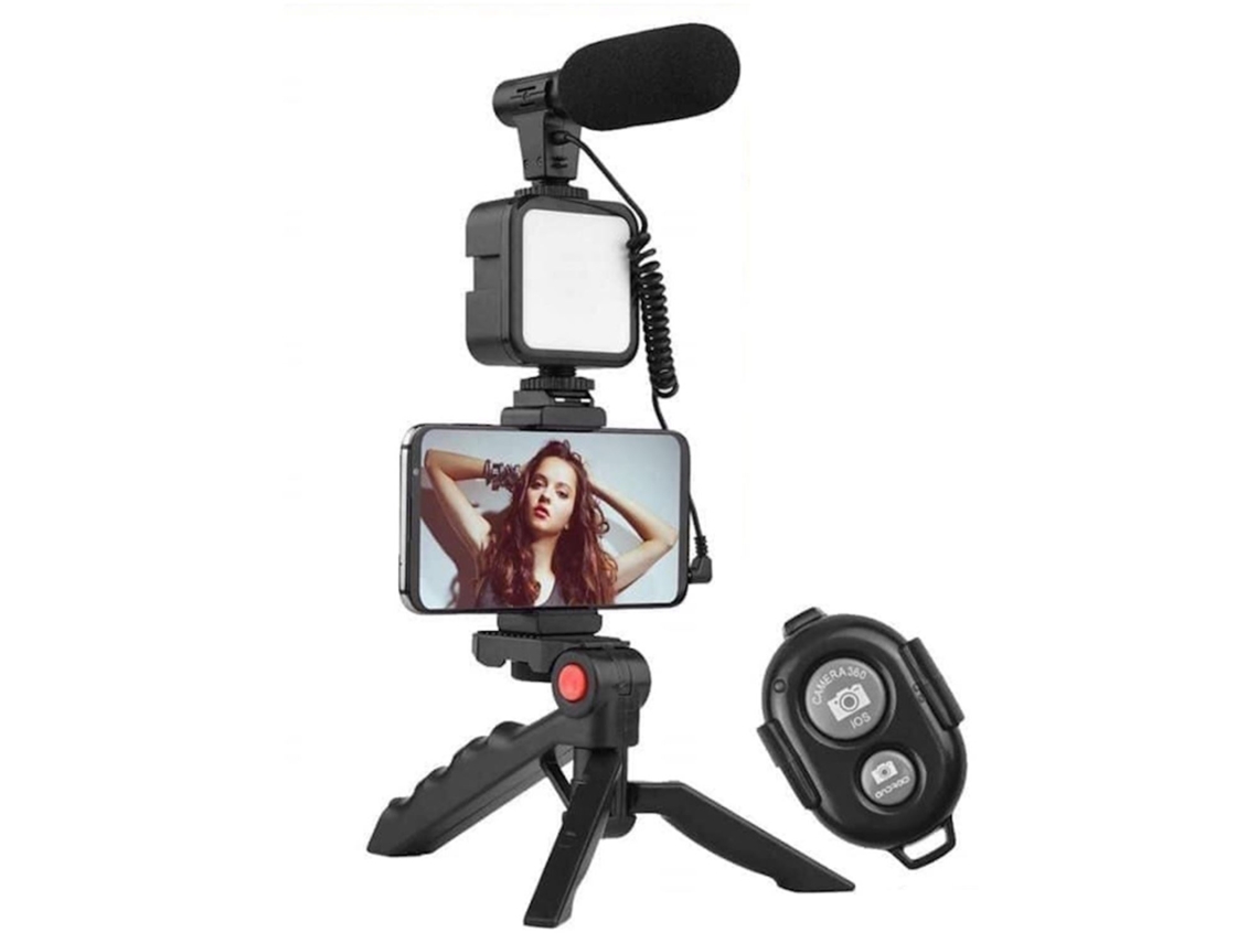 Microfone Vlog Smartphone Fix Criação Vídeo Foto Luz para Huawei ELIGHT Preto