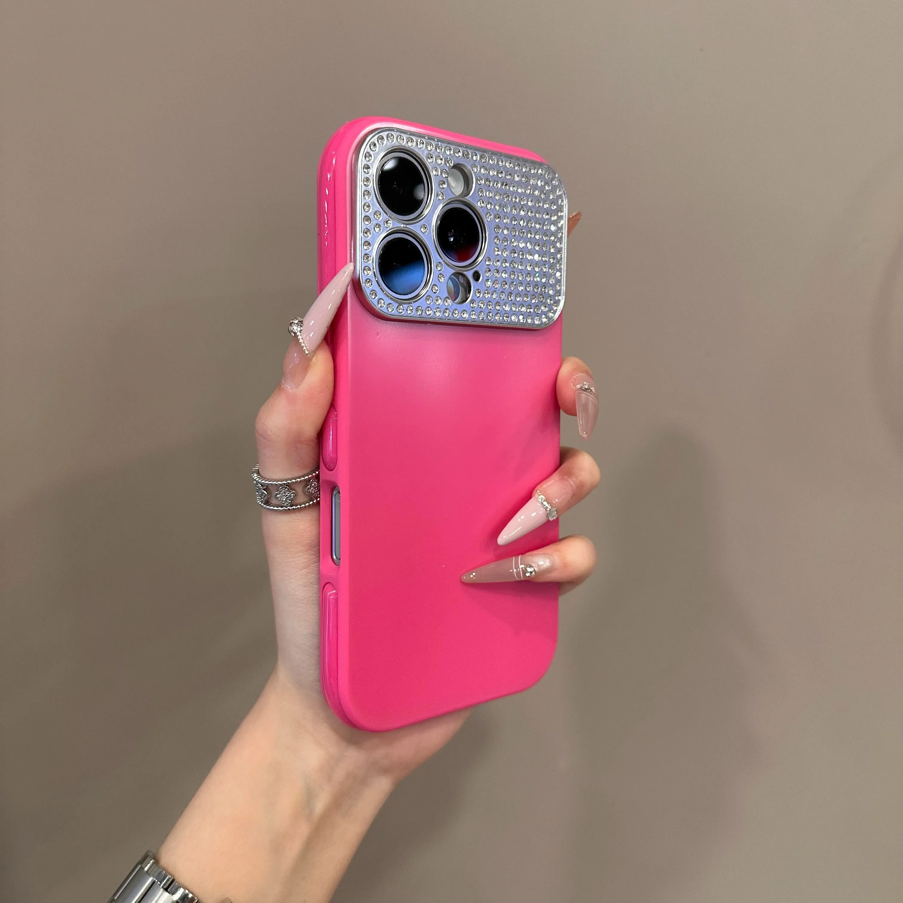 Capa Protetora Para Câmera Com Diamantes Brilhantes (vermelho Rosado)