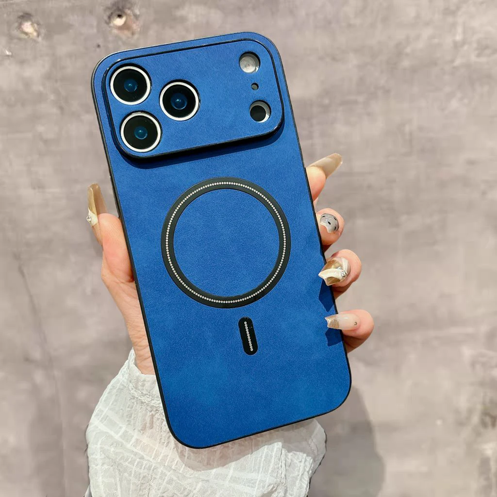 (azul 11) Capa De Celular Em Couro Magnético Com Carregamento Sem Fio, Estrutura Resistente A Choques E Quedas.