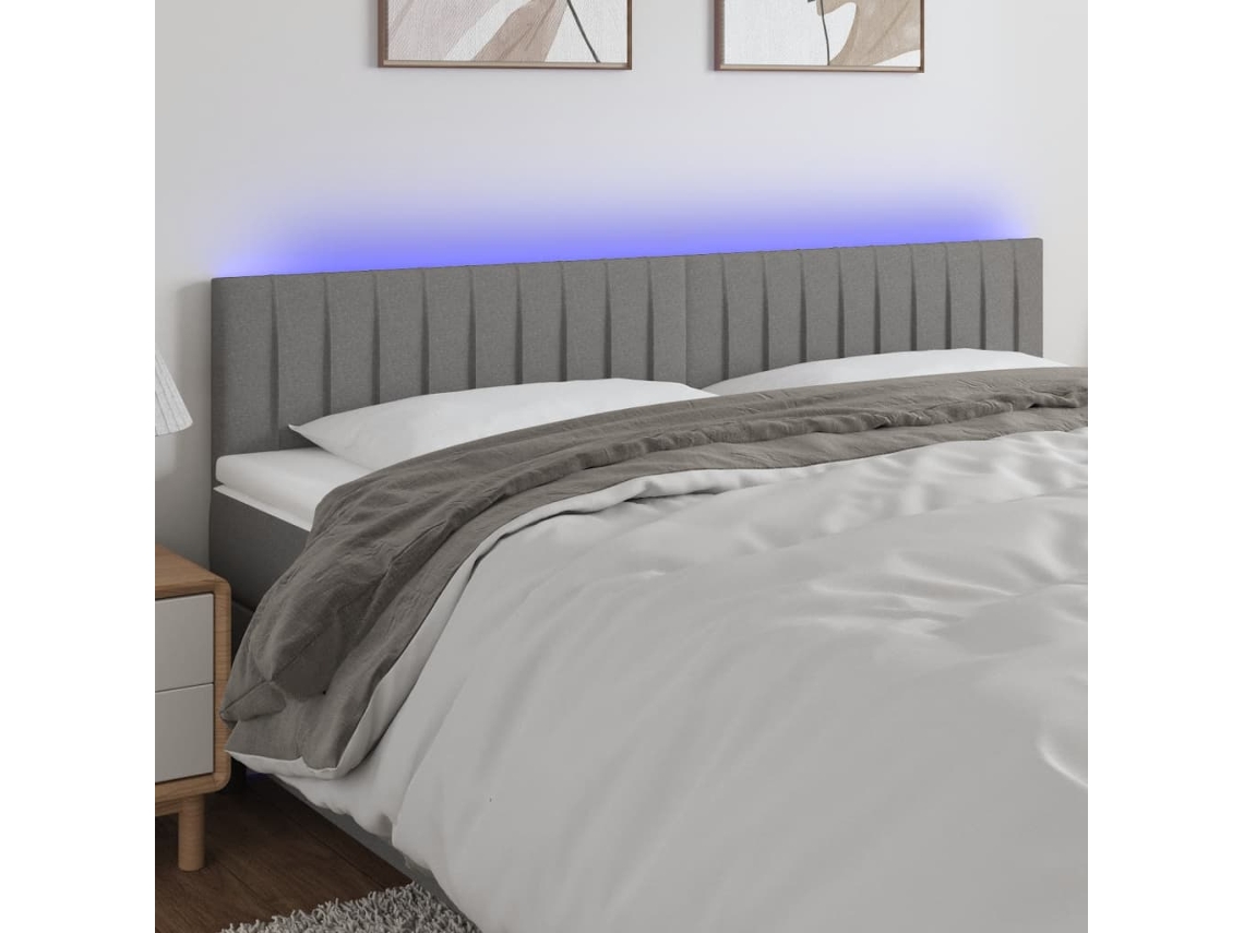 Vidaxl Cabeceira De Cama C/luzes Led Tecido 180x5x78/88cm Cinza-escuro