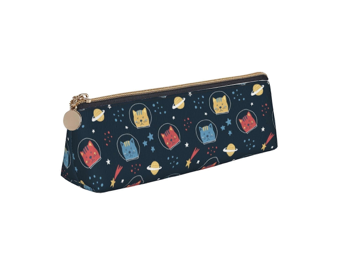 Estojo De Lápis Triangular Em Couro Com Estampa Gato Fofo, Portátil, Organizador Lápis, Bolsa Escolar Para Mulheres, Homens E Adul Aquaforge