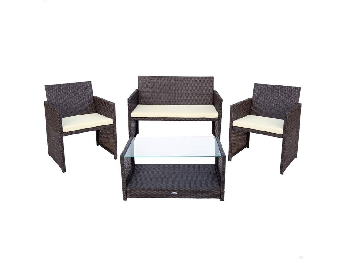 Poltrona + Mesa AKTIVE (Preto - Aço, Rattan, Vidro, Poliester - 10.8x59x76 cm)
