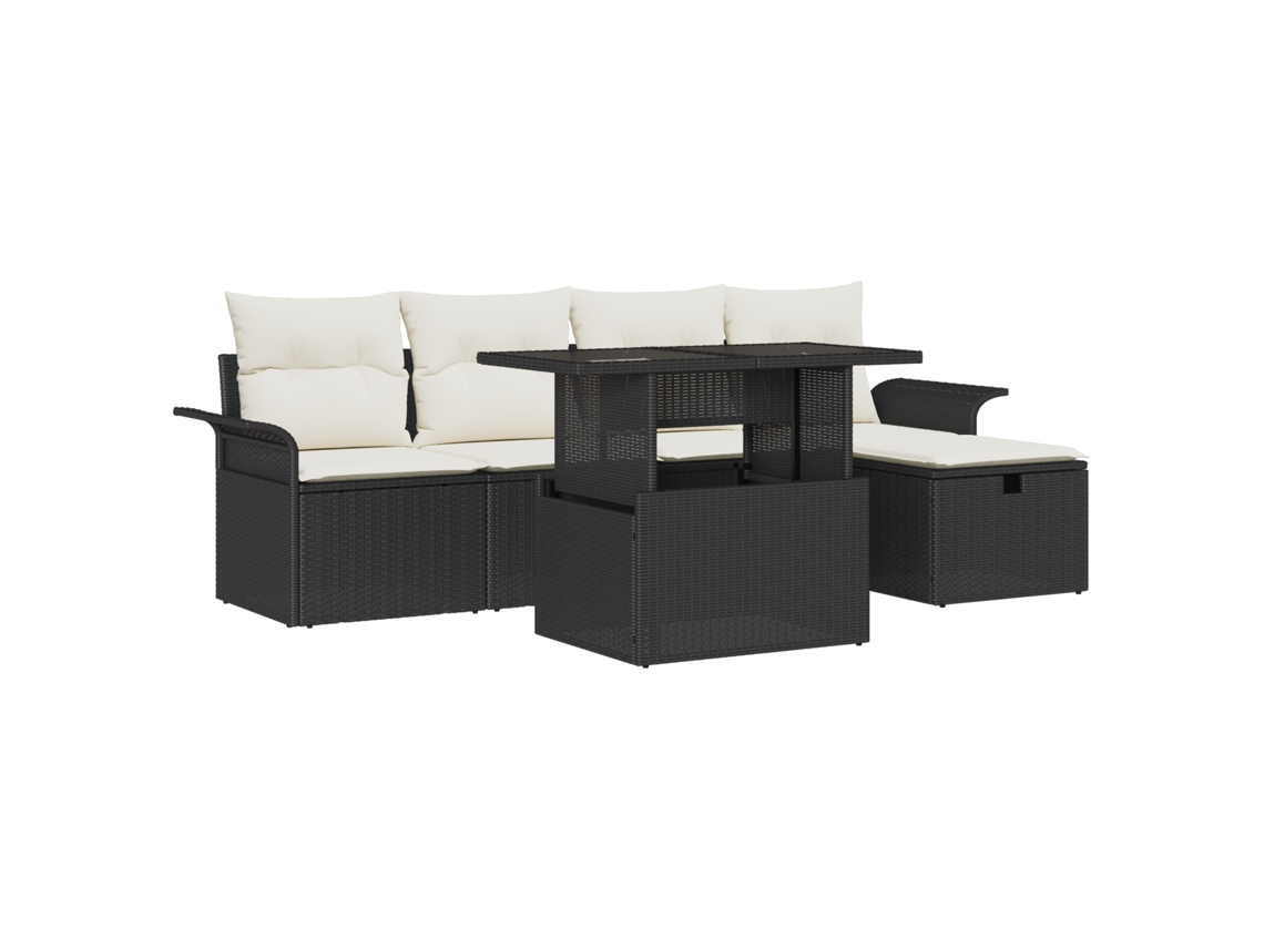 Conjunto 6 Sofá De Jardim Vidaxl Preto Vime Pe (55 X 55 X 37 Cm)