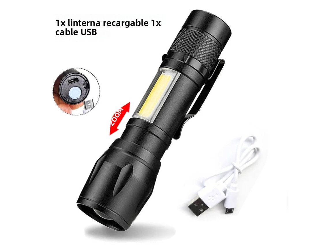 Mini Lanterna Led Portátil Recarregável com Função de Zoom e 3 Modos de Iluminação. MDUG