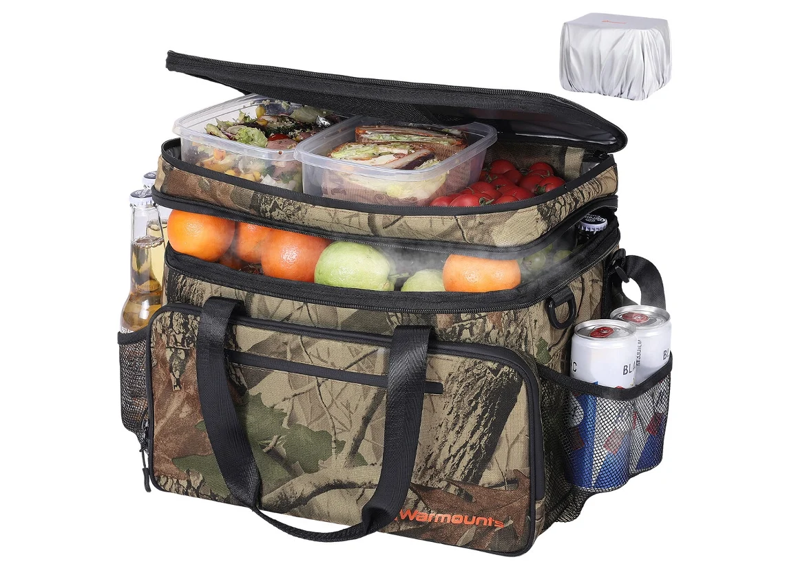 Warmounts Bolsa Térmica Cinza 48 Latas Capa Isolante À Prova Vazamentos 2 Compartimentos Camping Trilhas Piquenique Praia