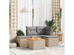 Vidaxl 5 Pcs Conj. Sofás Jardim C/ Almofadões Vime Pe Bege Misturado