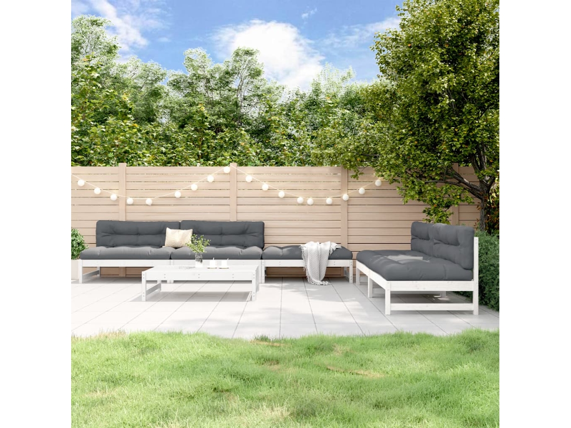 Pcs Conjunto Lounge De Jardim Pinho Maciço Branco Dkd Home Decor