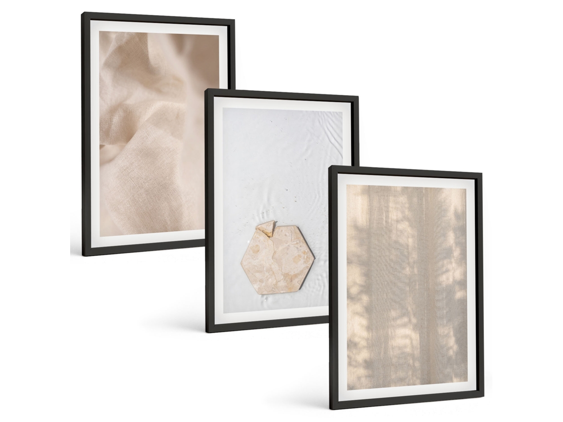 Composição De Quadros Texturas Sutis Da Natureza Boho Moldura Preta Fotos Para O Escritório Espelharte (3 Piezas De 40x60 Cm)