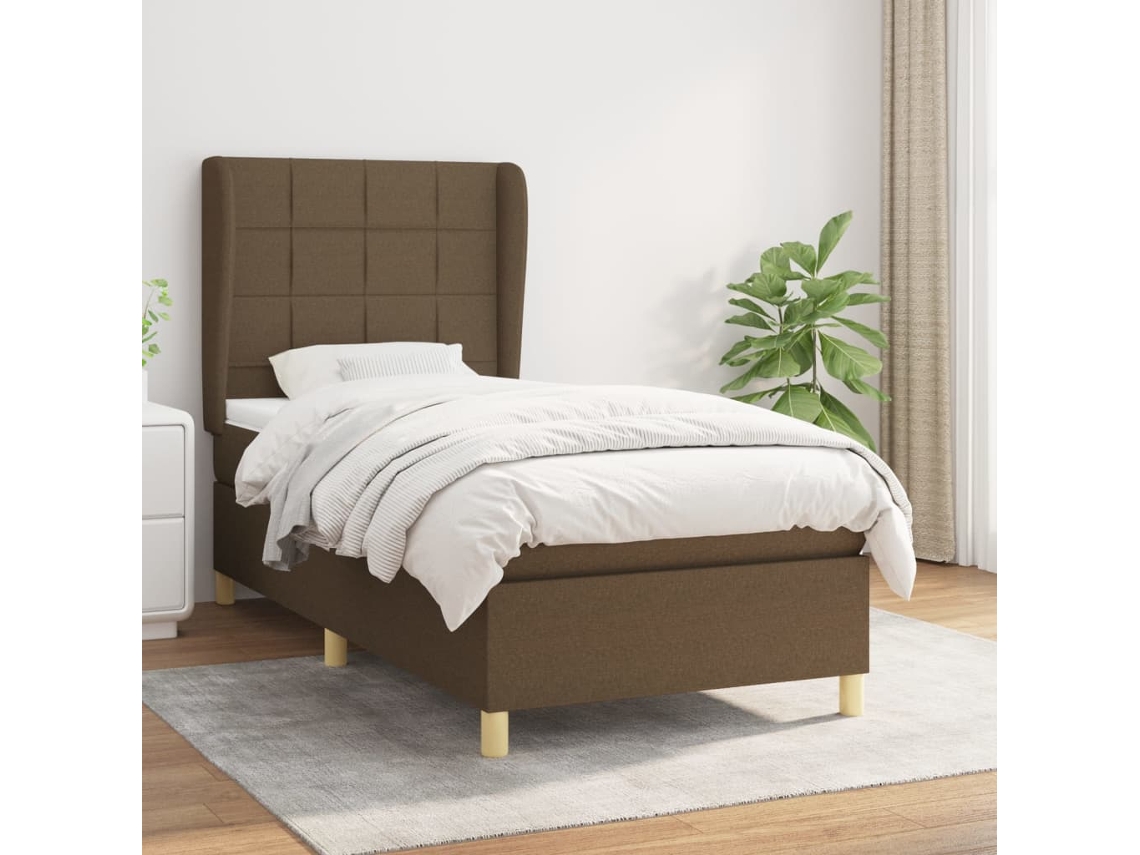 Cama Com Molas/colchão 100x200 Cm Tecido Castanho-escuro