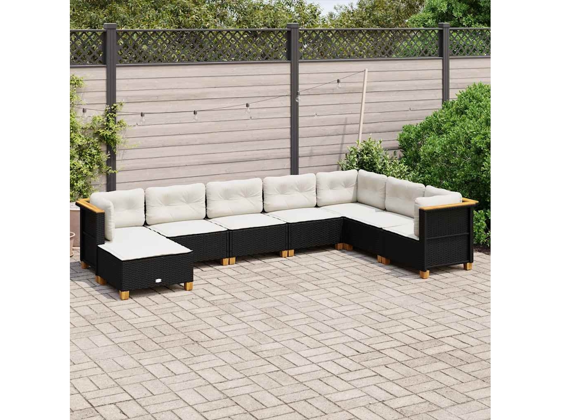 Vidaxl 8 Pcs Conjunto Sofás De Jardim Com Almofadões Vime Pe Preto