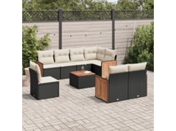 Vidaxl 9 Pcs Conjunto De Sofás P/ Jardim C/ Almofadões Vime Pe Preto