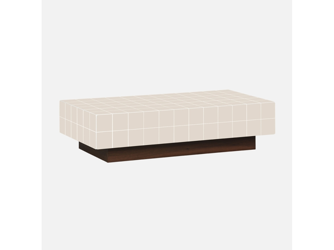 Mesa De Centro Com Padrão De Azulejos Em Imitação De Cerâmica Mate, Bege