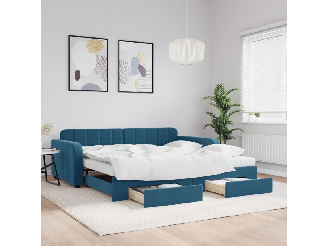 Sofá cama con cajones 100x200 cm Terciopelo Azul