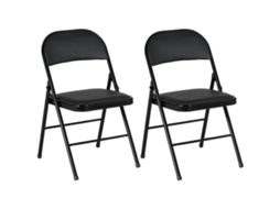 Conjunto de 2 cadeiras dobráveis de metal com couro sintético, escritório, recepção, sala de espera preto | S/MARCA