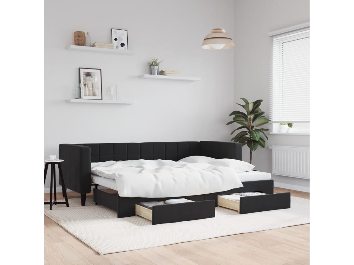 Sofá cama con cajones 80x200 cm terciopelo negro