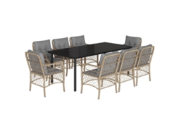Conjunto de 9 Jantar para Jardim com Almofadões Vime Pe Bege Misturado MAISON EXCLUSIVE