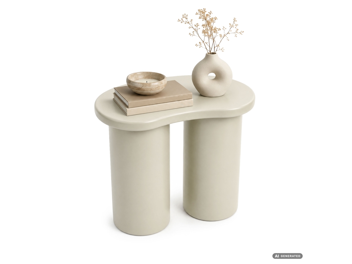 Mesa De Centro Moderna Cube 41 Cm Creme Com Dupla Base Cilíndrica