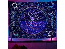 Tapestry Árvore da Vida Blacklight 230x180cm Parede Reativa UV Galáxia Sol e Lua | S/MARCA