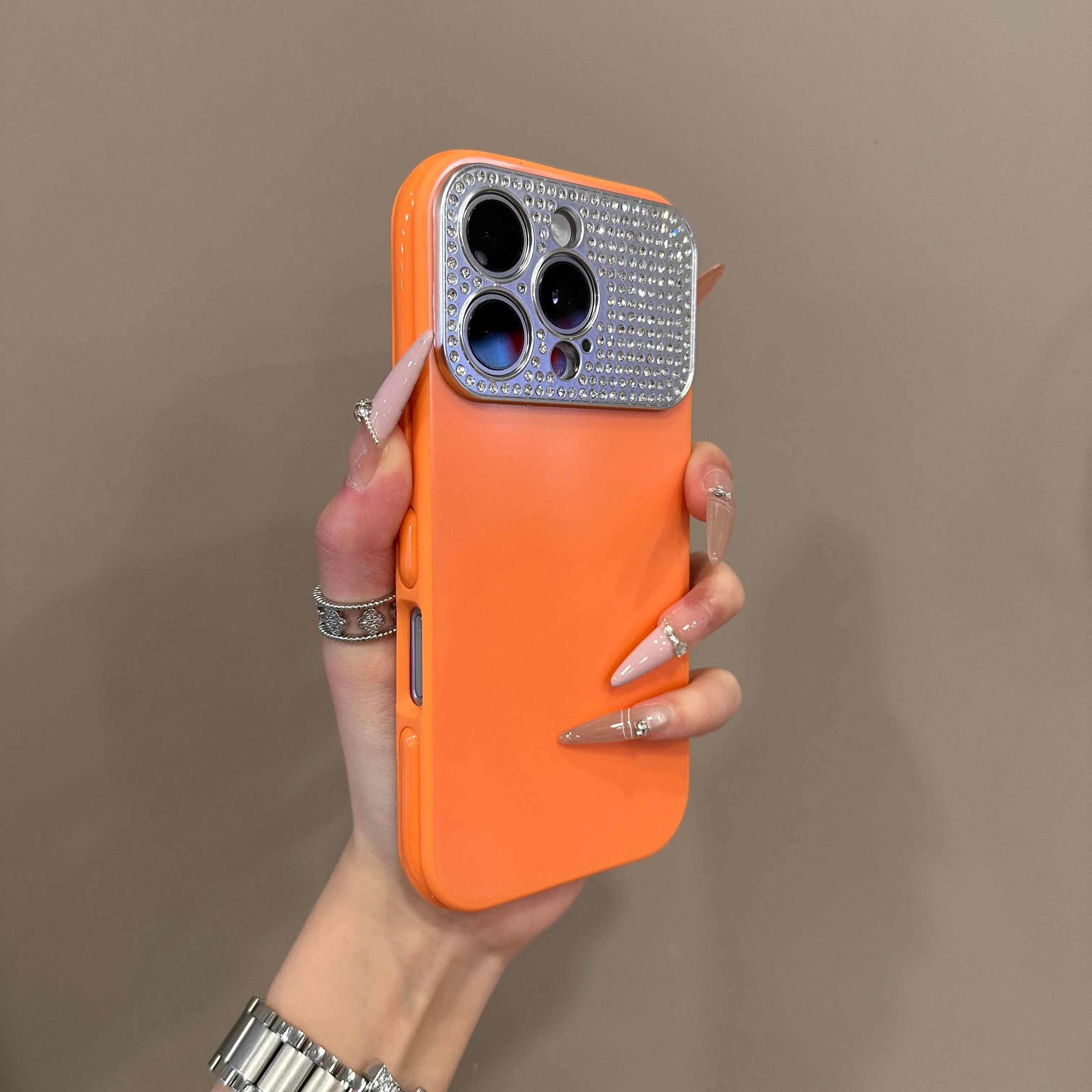 Capa Protetora Para Câmera Com Diamantes Brilhantes (laranja) Para Iphone 13