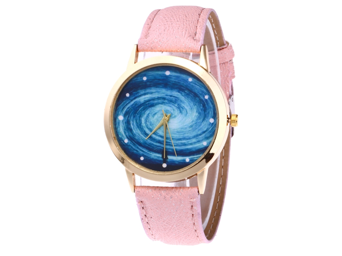 Relógio analógico de quartzo com pulseira de PU para homens e mulheres, estilo moderno (rosa escuro)