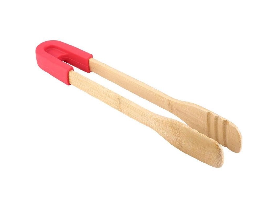 Pinzas De Madera Con Mango De Silicona Rojo Para Barbacoa Buffet Comida Pan Carne Utensilios De Cocina