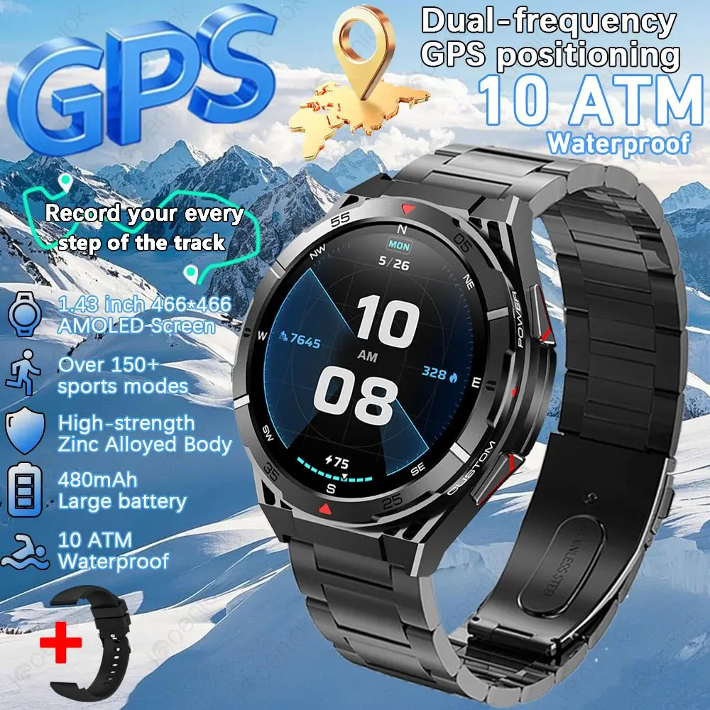 Smartwatch Gps (aço Preto) Com Chamada Bluetooth, Bússola, Barômetro E Múltiplos Modos Esportivos