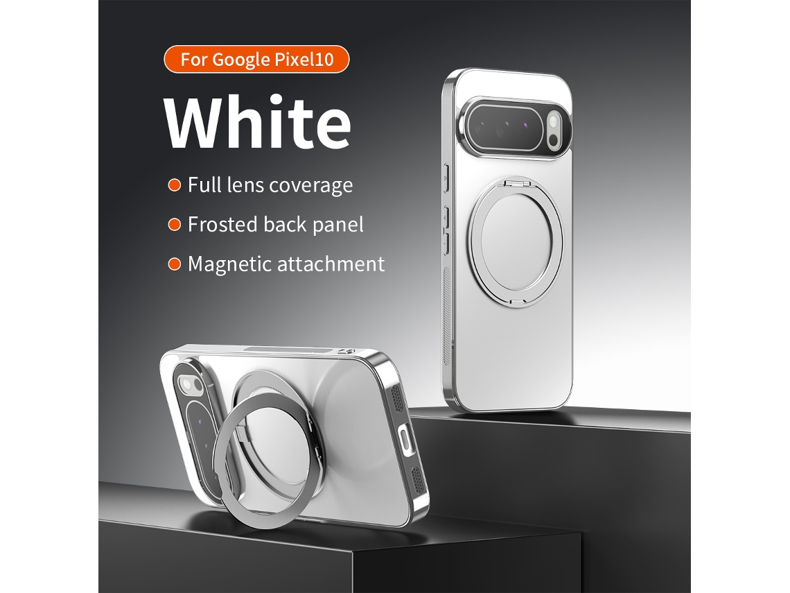 Capa Magnética Para Celular Com Proteção 360°capa Eletrogalvanizada Com Suporte Giratório Na Cor Branca Pena Para Google Pixel 10 Pro