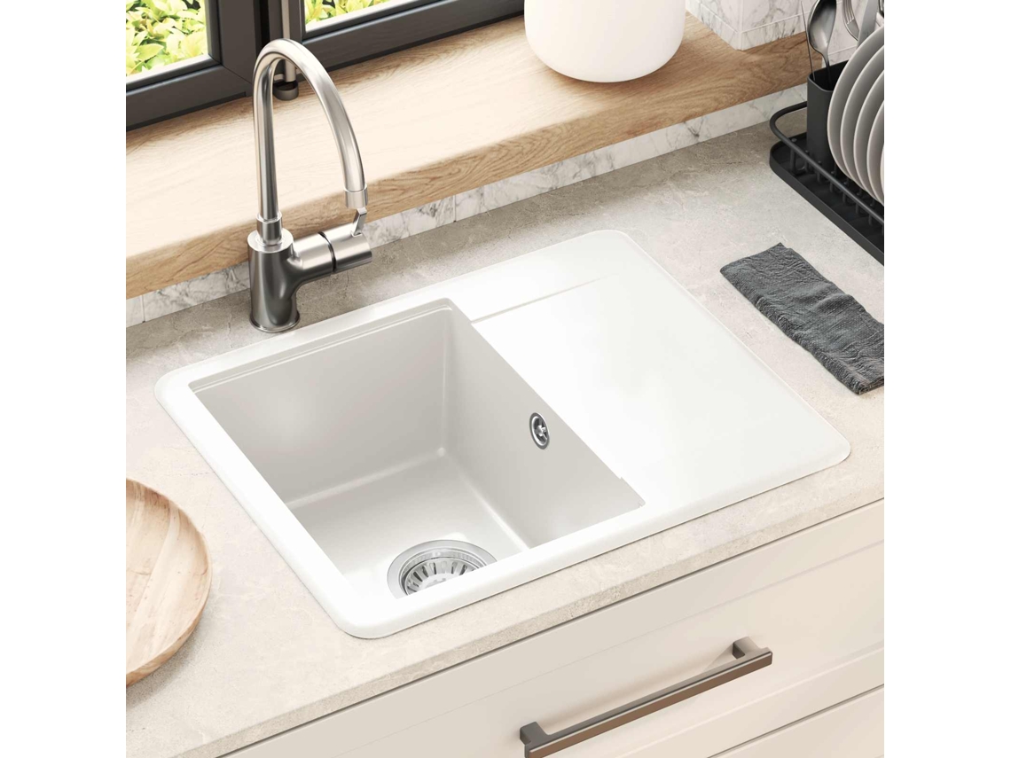 Vidaxl Pia 80% Quartzo E 20% Resina 560 X 460 Mm Branco