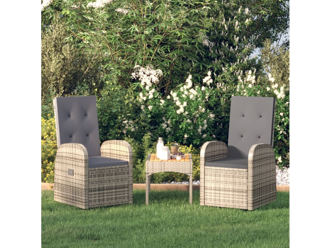 Cadeiras Jardim Reclináveis 2 Pcs Almofadões Vime Pe Cinzento Dkd Home Decor