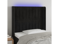 Vidaxl Cabeceira De Cama C/ Luzes Led Veludo 93x16x118/128 Cm Preto