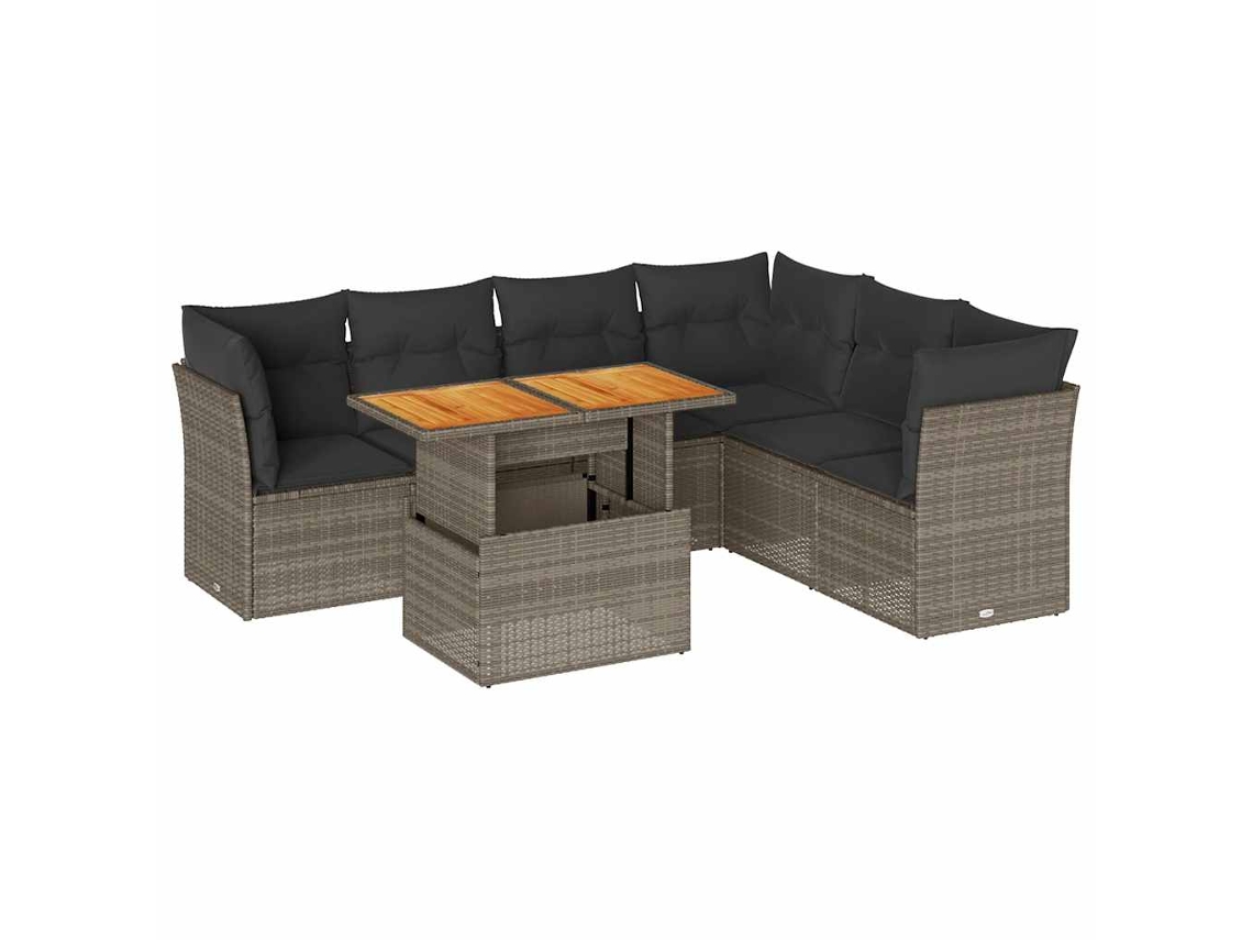 Conjunto de 7 Sofás para Jardim com Almofadões Vime Pe Cinzento MAISON EXCLUSIVE (7 pcs)