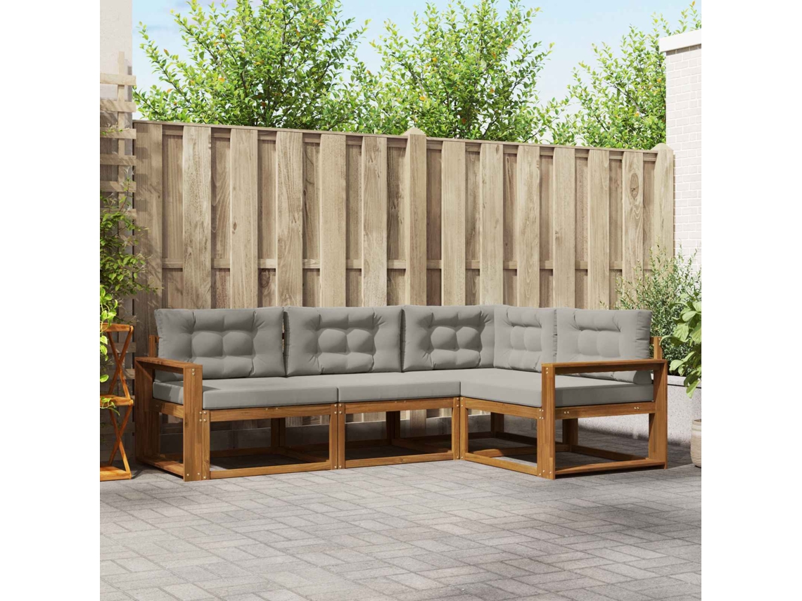 Vidaxl Conjunto De Sofás Para Exterior 4 Pcs Cinza Natural E Claro