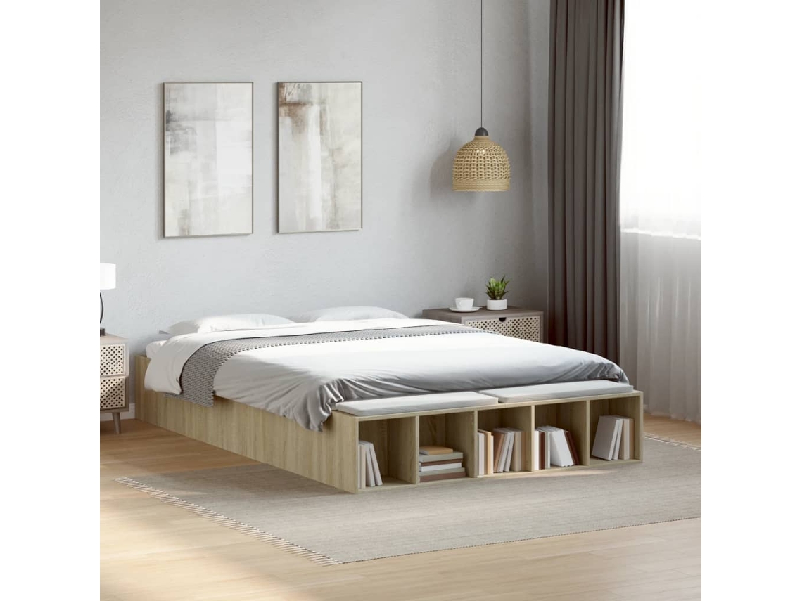 Vidaxl Estrutura de Cama 120x200 Cm Derivados Madeira Carvalho Sonoma