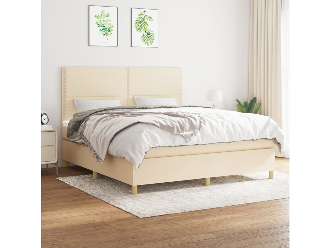 Vidaxl Cama Com Molas/colchão 180x200 Cm Tecido Cor Creme