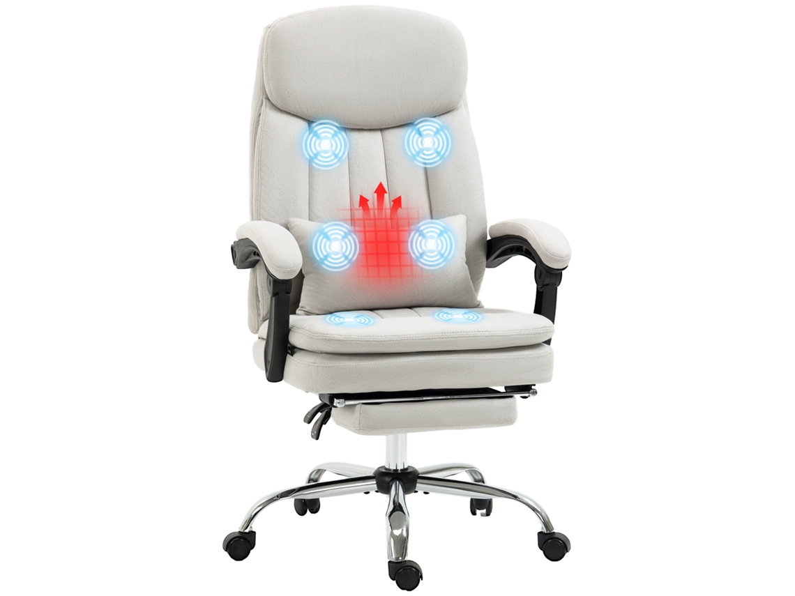Cadeira de Escritório com Função de Massagem e Aquecimento, Ergonômica, 66x67x110 118cm, Branco Cremoso