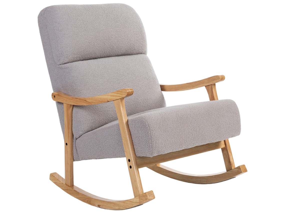 Poltrona Baloiço Poliéster e Madeira de Faia Cor Cinza Claro 65x90x98 cm Homcom