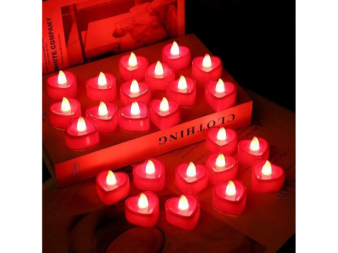 24 Velas Eletrônicas De Led Em Formato De Coração