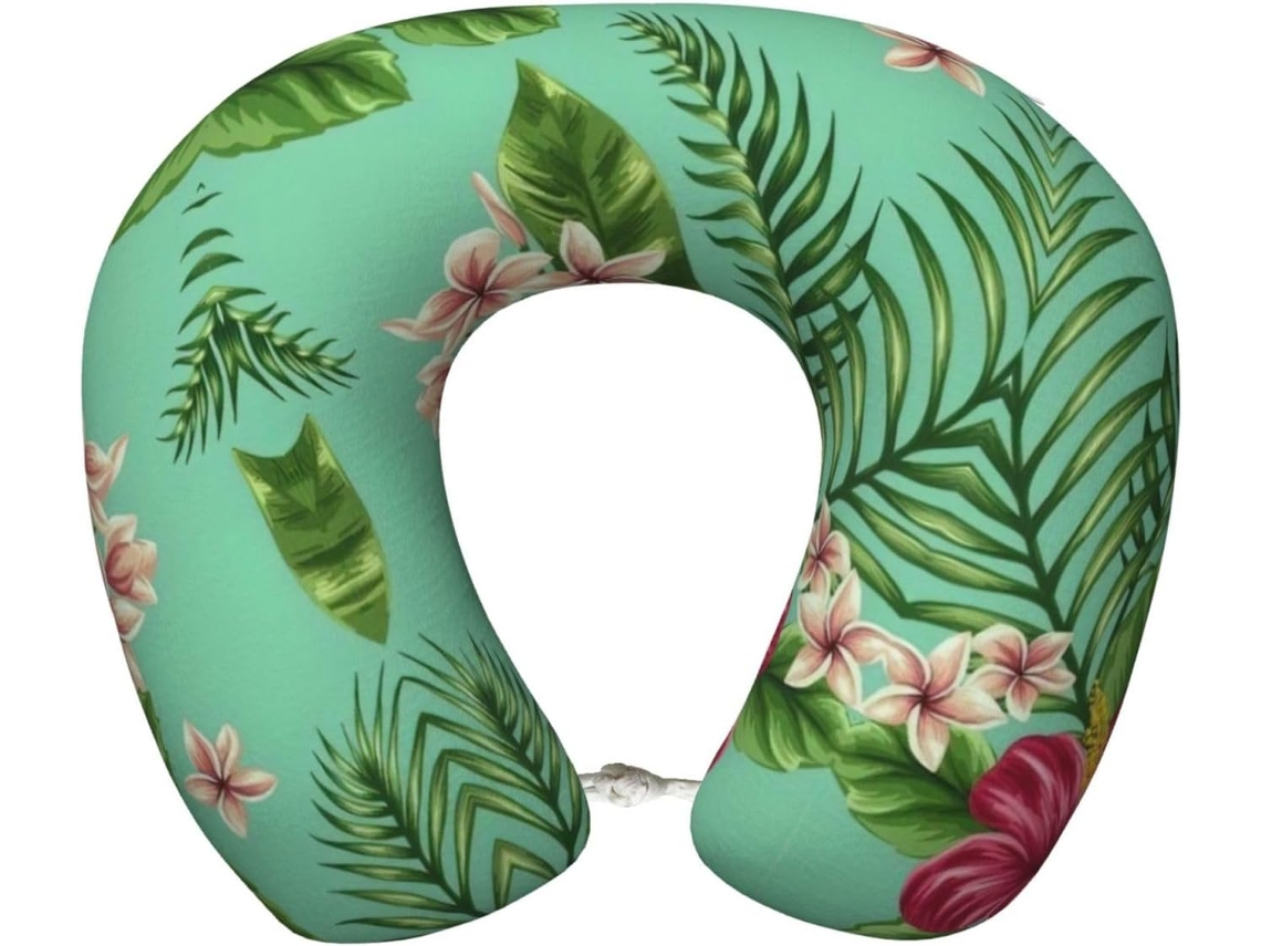 Travesseiro de Viag Havaiano em Espuma Viscoelástica com Folhas Tropicais Suporte para o Pescoço 100 %
