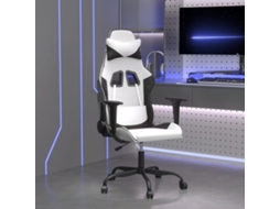 Vidaxl Cadeira Gaming Massagens Couro Artificial Branco E Preto